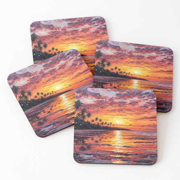 Item preview, Red Sunset Tropical Palm Beach Oil Painting Art designed and sold by Francis & May.