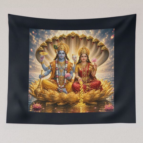 Item preview, Lord Vishnu Lakshmi Golden Lotus Art designed and sold by hutofdesigns.