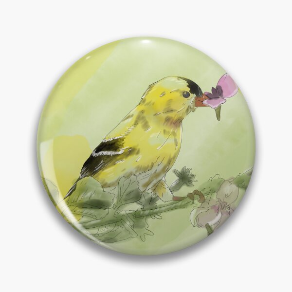 Item preview, American Goldfinch with Pink Blossom Watercolor designed and sold by AlcheArtsStudio.