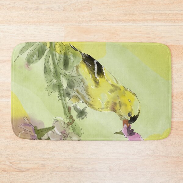 Item preview, American Goldfinch with Pink Blossom Watercolor designed and sold by AlcheArtsStudio.