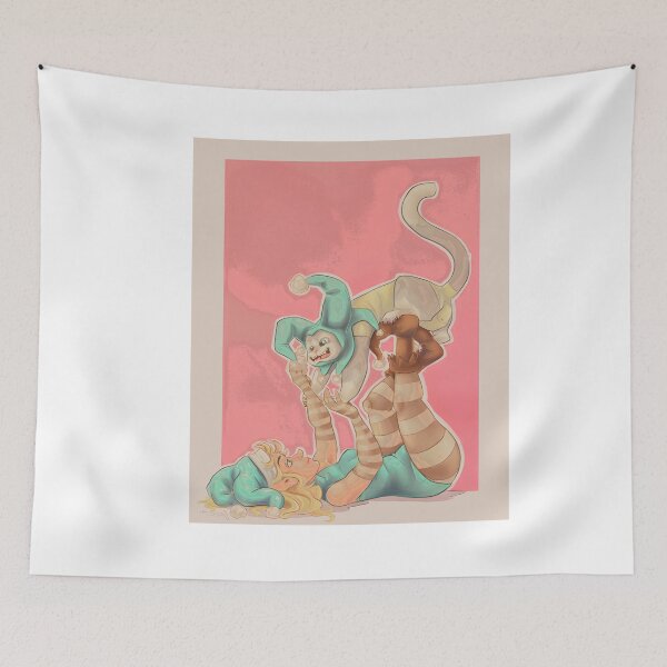 Item preview, Whimsical Acrobat Jester and Cat Fantasy Illustration designed and sold by MythosAndMirth.