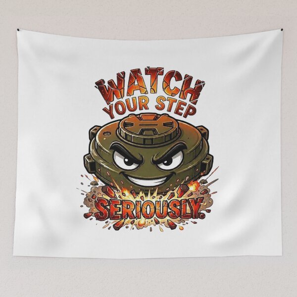 Item preview, Watch Your Step – Funny Cartoon Landmine Mascot | Sarcastic Military Humor T-Shirt designed and sold by M.Store.