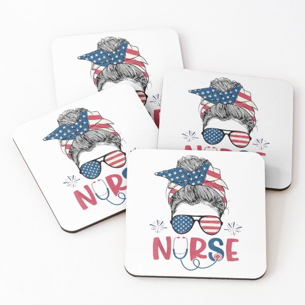 Item preview, American Flag Patriotic Nurse Messy Bun 4th Of July Nurse T-Shirt designed and sold by DArtfulStudio.