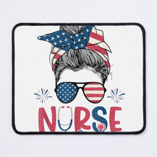 Item preview, American Flag Patriotic Nurse Messy Bun 4th Of July Nurse T-Shirt designed and sold by DArtfulStudio.