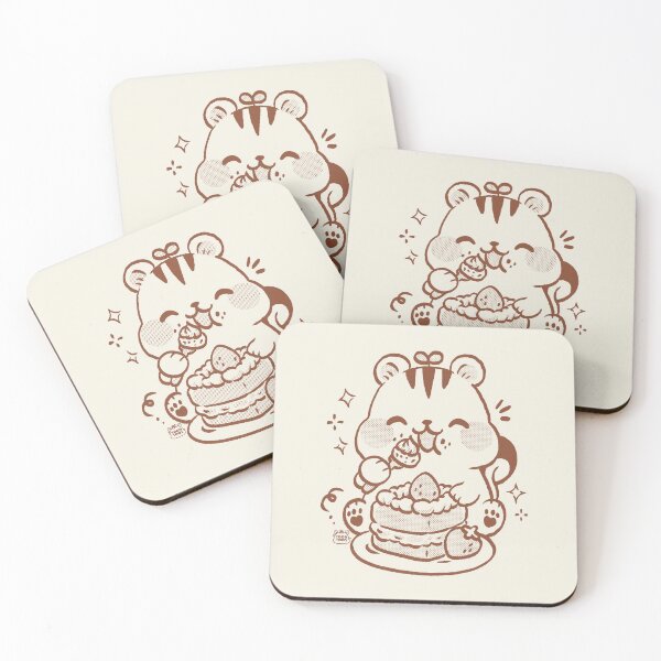Item preview, Cute Squirrel Eating Strawberry Cake Kawaii Dessert Illustration designed and sold by ToonToos.