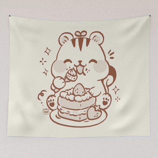 Item preview, Cute Squirrel Eating Strawberry Cake Kawaii Dessert Illustration designed and sold by ToonToos.