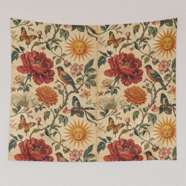 Item preview, Vintage Botanical Sun and Birds Collage - Floral Nature Art designed and sold by ArtisticFlow Co.