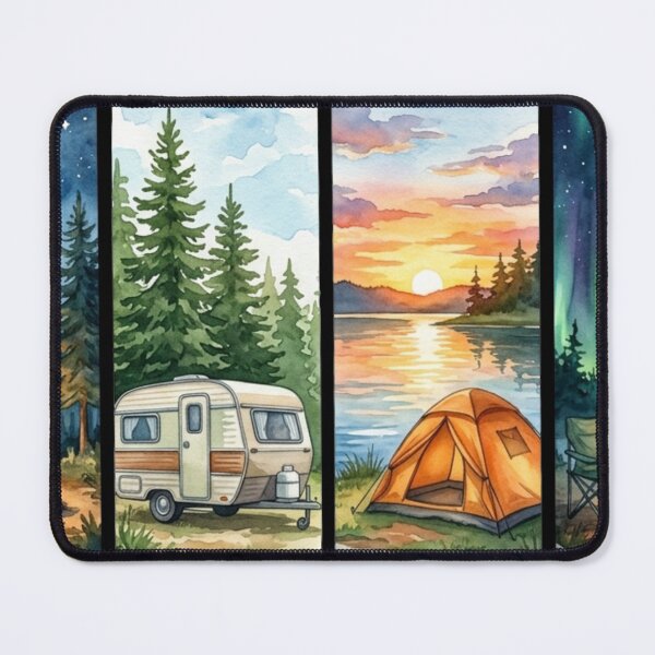 Item preview, Camping Life Watercolor Panels Retro Camper Tent Sunset Northern Lights designed and sold by PACS0011.