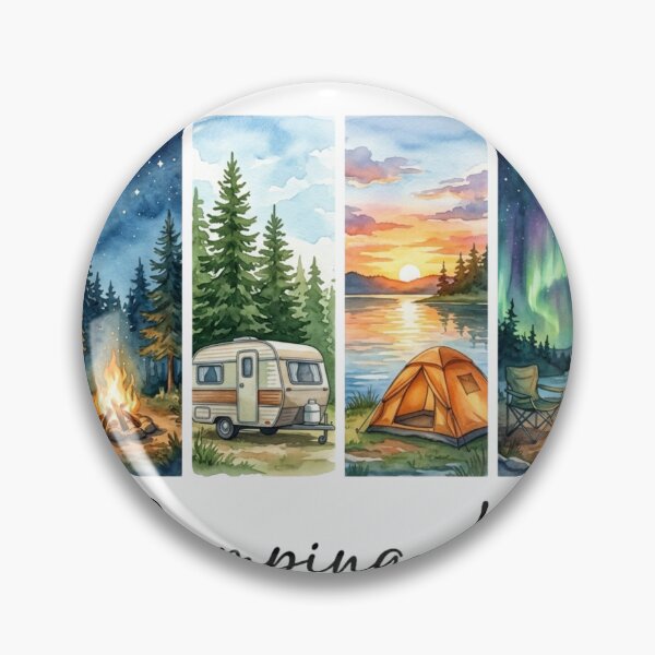 Item preview, Camping Life Watercolor Panels Retro Camper Tent Sunset Northern Lights designed and sold by PACS0011.