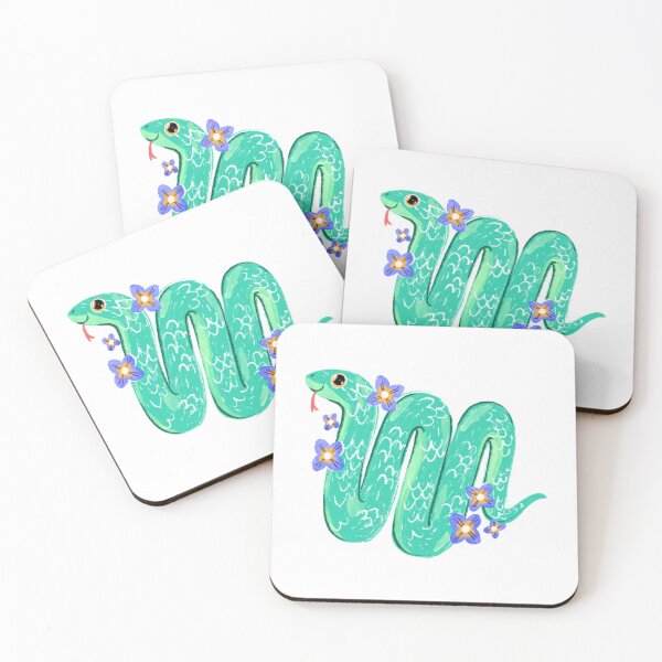 Item preview, Cute Green Snake and Flowers Cartoon Illustration designed and sold by natelledrawing.