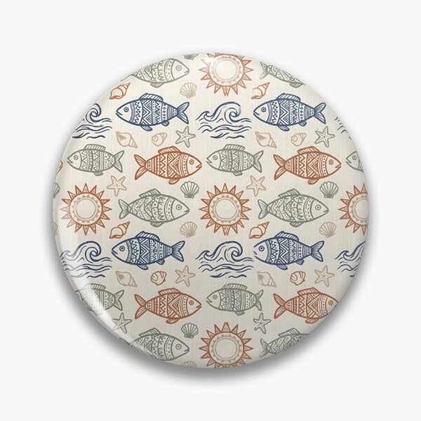 Item preview, Traditional Nautical Pattern Fish and Waves Print designed and sold by SplashTastic.