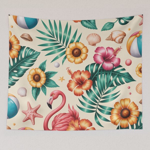Item preview, Vibrant Tropical Pattern | Flamingo Hibiscus Beach Seamless Repeat designed and sold by Midnight Veil Designs.