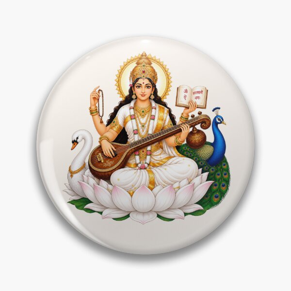 Item preview, Hindu Goddess Saraswati Seated on Lotus designed and sold by Myra365Art.