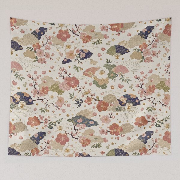 Item preview, Japanese Sakura & Folding Fan Seamless Pattern – Soft Pastel Floral Vintage Design designed and sold by Siti Hoiriyah.