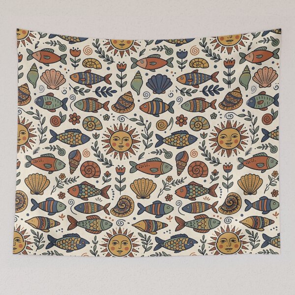 Item preview, Colorful Folk Art Sea Creatures Seamless Background designed and sold by SplashTastic.