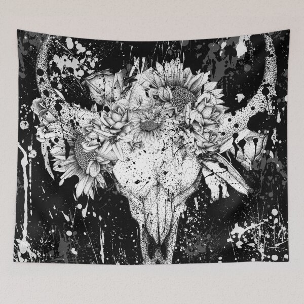 Item preview, Gothic Bull Skull Floral Ink Art designed and sold by Flower Magic .