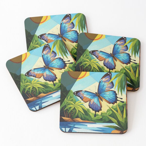 Item preview, Blue Morpho Butterfly Tropical Geometric Painting Art designed and sold by Francis & May.
