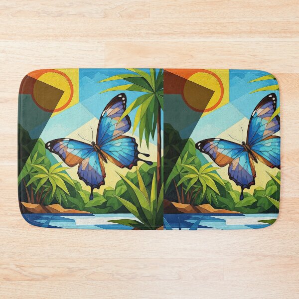 Item preview, Blue Morpho Butterfly Tropical Geometric Painting Art designed and sold by Francis & May.