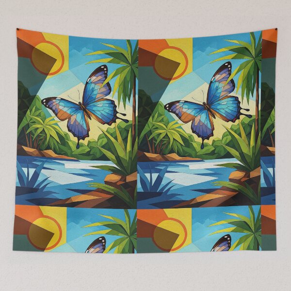 Item preview, Blue Morpho Butterfly Tropical Geometric Painting Art designed and sold by Francis & May.