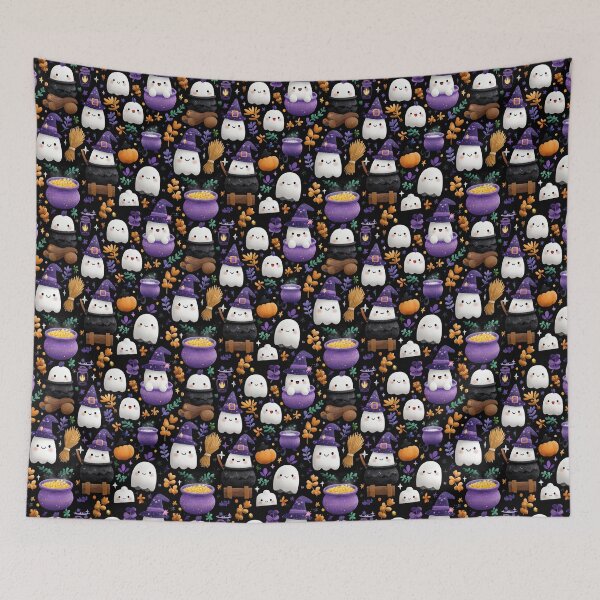Item preview, Cute Kawaii Halloween Ghost and Magic Pattern designed and sold by colorful-white.