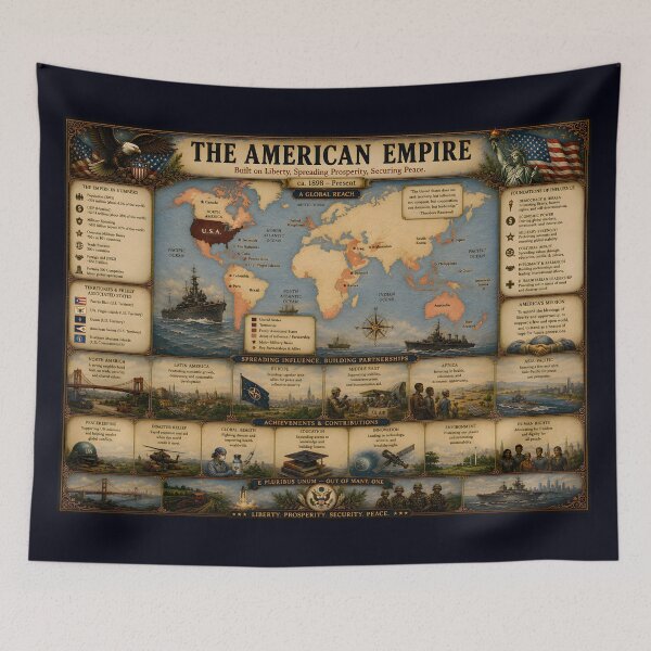 Aperçu de l'œuvre American Empire Map with Supplementary Historical Infographic Panel – 1898 ce United States Global Map créée et vendue par RockyLambda.