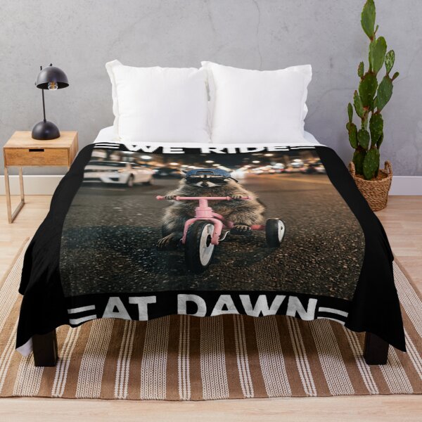Item preview, We Ride At Dawn Funny Raccoon On Pink Tricycle Night Street designed and sold by EricCotanori.