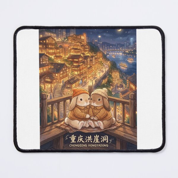 Item preview, Cute Lop Bunnies at Chongqing Hongyadong - Matching Sweater Rabbits Night Travel Art designed and sold by TaiwanMemory.