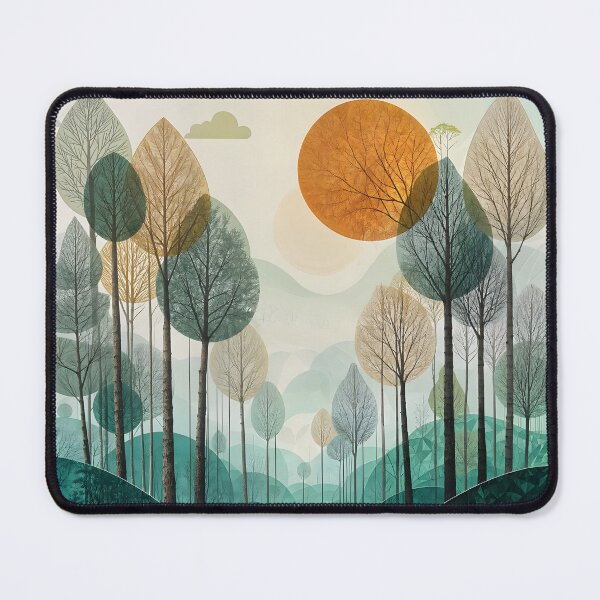 Item preview, Abstract Forest Landscape Print | Modern Scandinavian Woodland Wall Art | Minimalist Nature Decor | Teal & Amber Sun Digital Download designed and sold by Patricia Johnston.