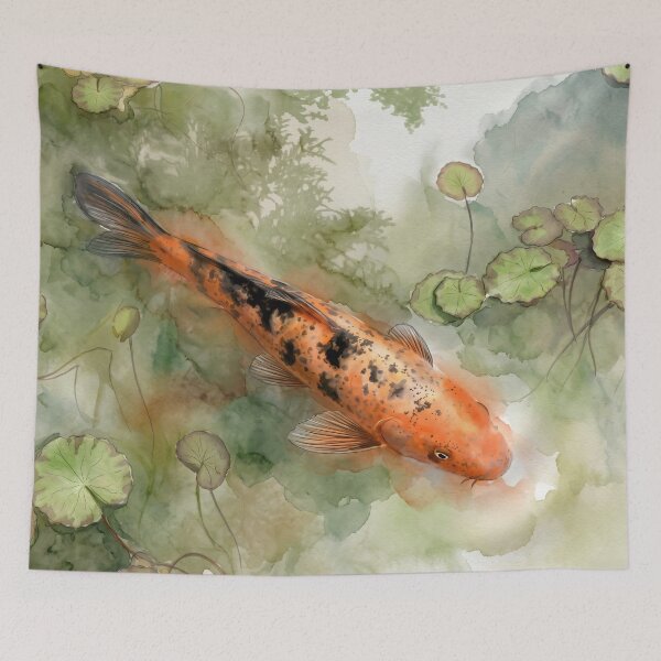 Item preview, Koi Fish in Japanese Garden Pond — Watercolor Aquatic Art designed and sold by M.ALK.Watercolor.