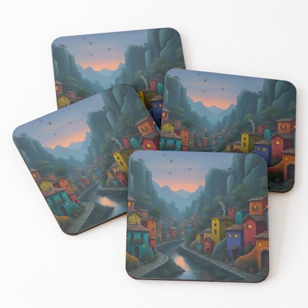 Item preview, Cozy Canyon Village Sunset Landscape designed and sold by ArtFrameStudio.