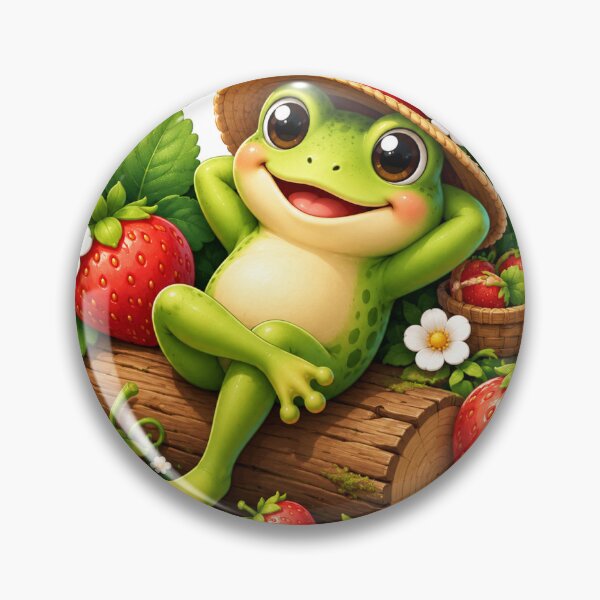 Item preview, Cute Frog Relaxing in Strawberry Garden with Bees Sticker designed and sold by ColorBloom99.