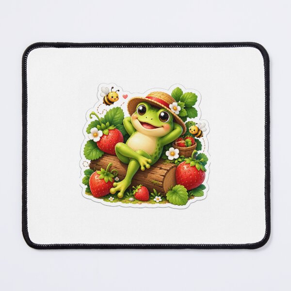 Item preview, Cute Frog Relaxing in Strawberry Garden with Bees Sticker designed and sold by ColorBloom99.