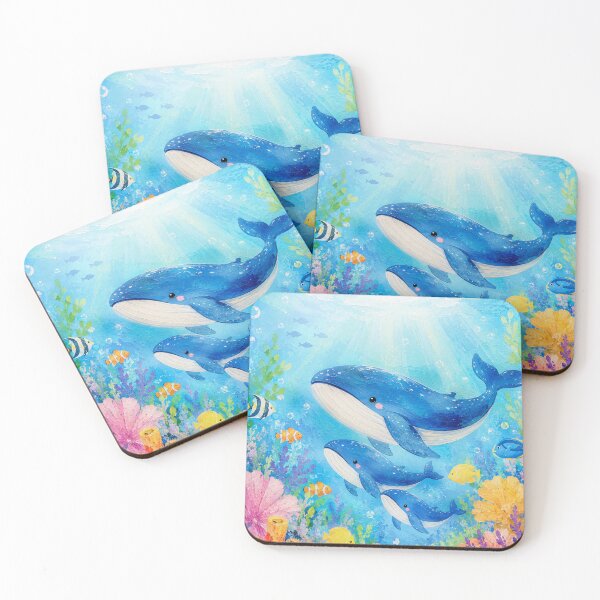Item preview, Happy Whale Family Underwater Acrylic Painting designed and sold by Kr8Design.