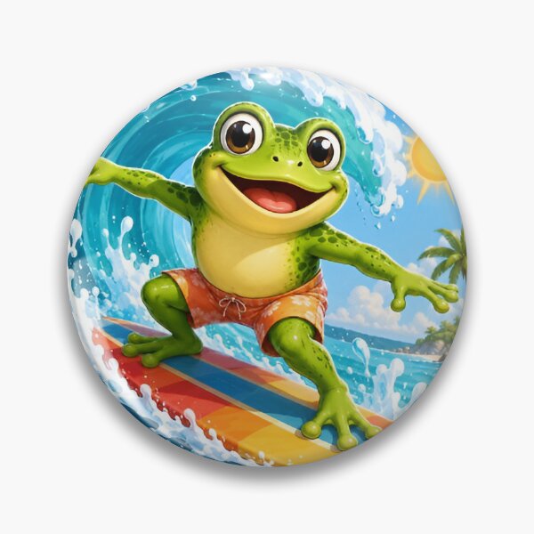 Item preview, Cute Frog Surfing Big Wave Beach Sticker designed and sold by ColorBloom99.