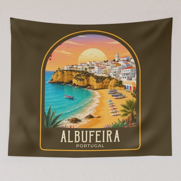 Item preview, Albufeira Vintage Travel Illustration designed and sold by HomeLivingCo.