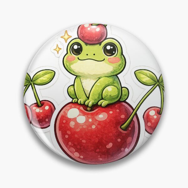 Item preview, Cute Kawaii Frog Sitting on Cherry Sticker designed and sold by ColorBloom99.