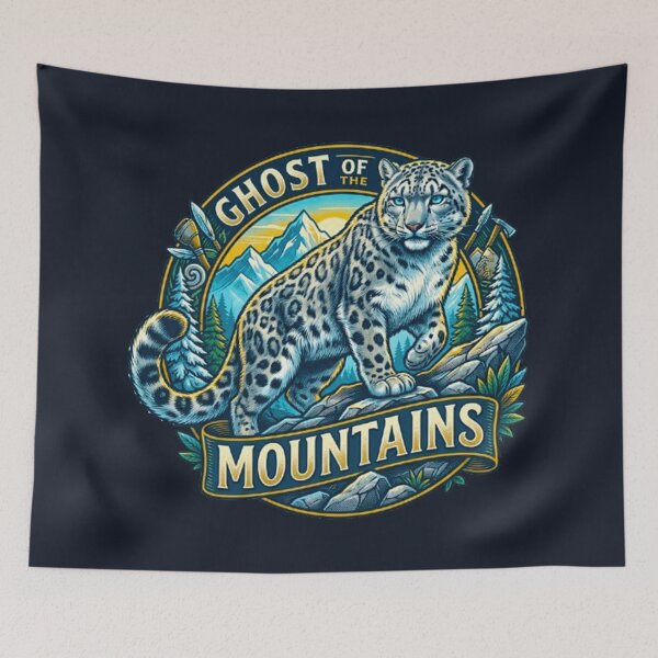Item preview, Ghost Of The Mountains Snow Leopard Vintage Himalayan Ridge Retro Badge designed and sold by MT-Hub | Art for Every Soul.