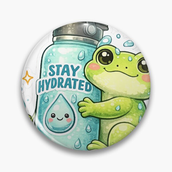Item preview, Cute Frog with Stay Hydrated Water Bottle Sticker designed and sold by ColorBloom99.