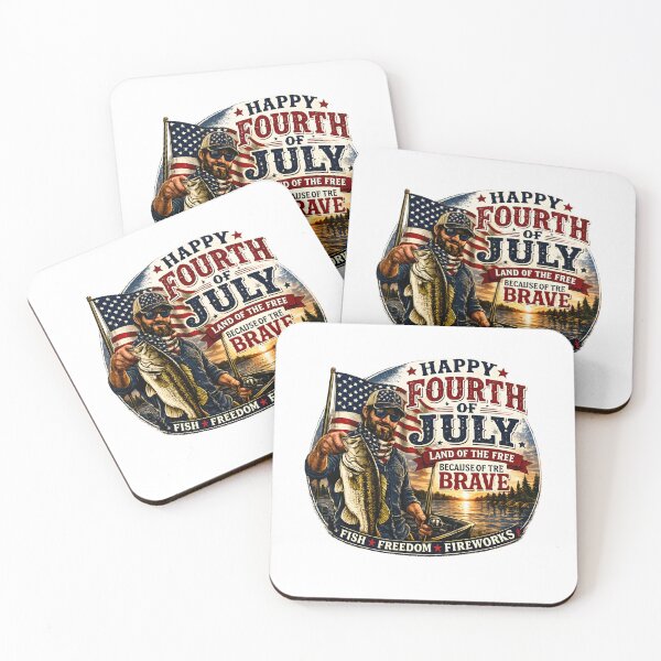 Item preview, Happy Fourth of July Fishing – Patriotic Bass Fishing American Flag Vintage Design designed and sold by ONEZEROART.
