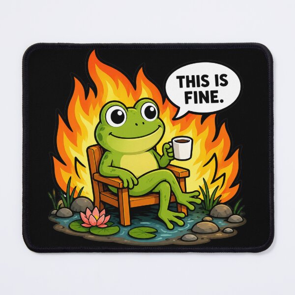 Item preview, This Is Fine Funny Frog Coffee Meme Cute Chaos Humor Design designed and sold by MonkiFlipp.