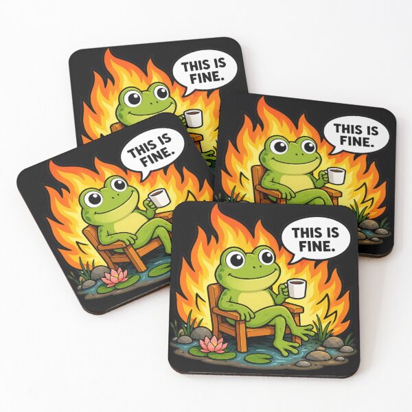 Item preview, This Is Fine Funny Frog Coffee Meme Cute Chaos Humor Design designed and sold by MonkiFlipp.