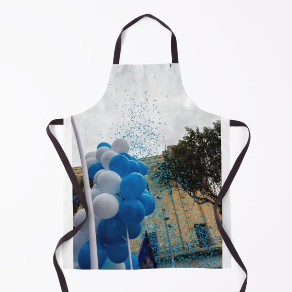Item preview, Blue and White Balloons and Confetti Celebration Outside Historic Building During Street Festival Parade designed and sold by Nmallia.