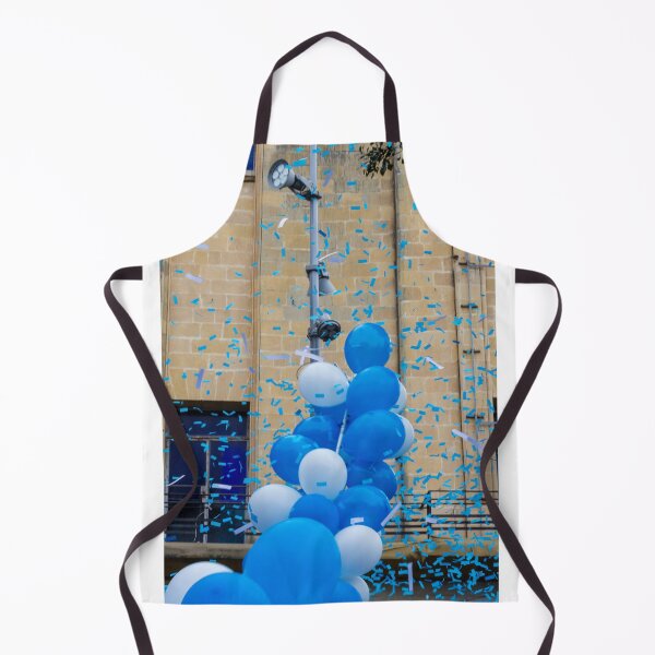 Item preview, Blue and White Balloons and Confetti Celebration Outside Historic Building During Street Festival Parade designed and sold by Nmallia.