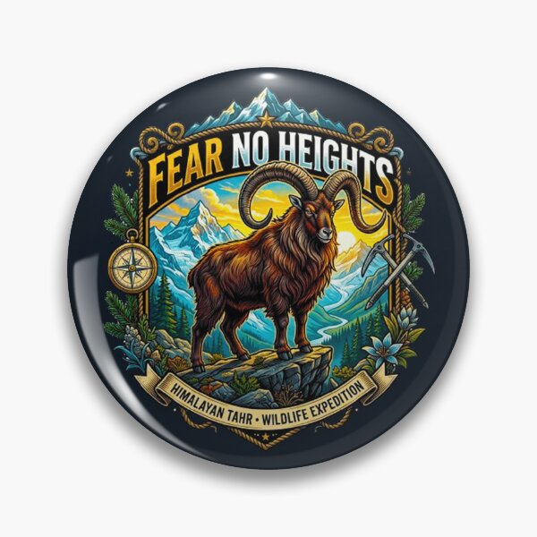 Item preview, Fear No Heights Himalayan Tahr Vintage Mountain Wildlife Retro Badge designed and sold by MT-Hub | Art for Every Soul.