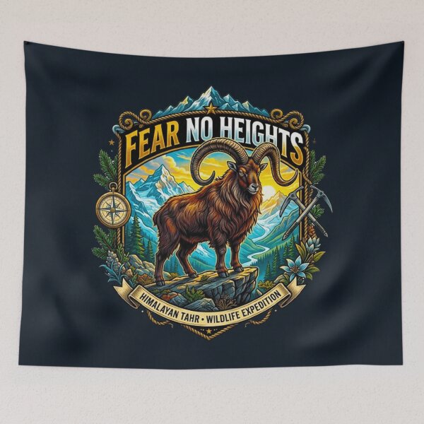 Item preview, Fear No Heights Himalayan Tahr Vintage Mountain Wildlife Retro Badge designed and sold by MT-Hub | Art for Every Soul.