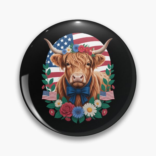 Item preview, Cute Highland Cow Florals 4th of July USA Flag Patriotic Cow designed and sold by sailorjessiArt.