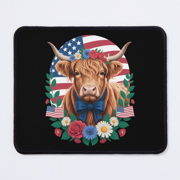 Item preview, Cute Highland Cow Florals 4th of July USA Flag Patriotic Cow designed and sold by sailorjessiArt.