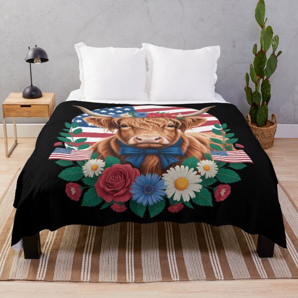 Item preview, Cute Highland Cow Florals 4th of July USA Flag Patriotic Cow designed and sold by sailorjessiArt.