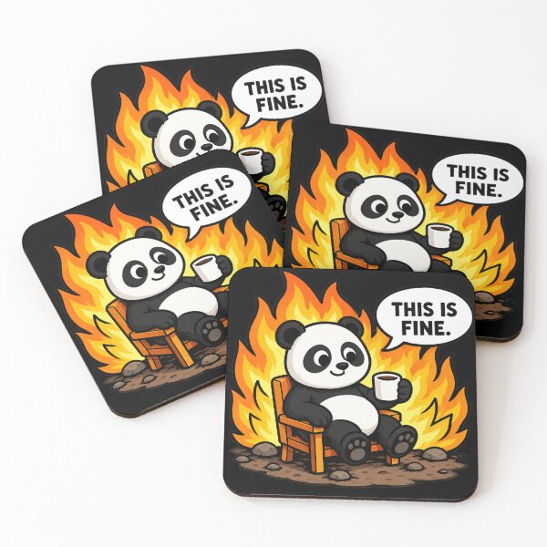 Item preview, This Is Fine Funny Panda Coffee Chaos Meme Cute Humor Design designed and sold by MonkiFlipp.