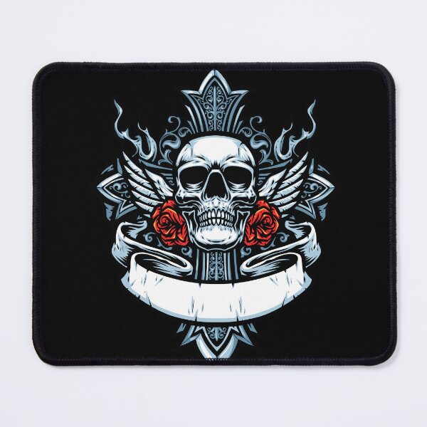 Item preview, Winged Skull with Roses Flames Banner Crest Vintage Tattoo Style Art designed and sold by DERA RAY.